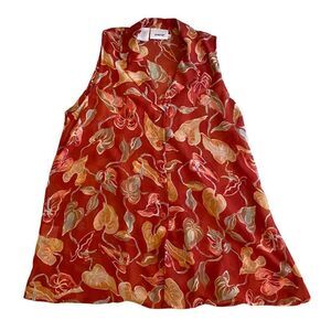 Vintage orange InWear sheer floral sleeveless blouse